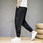 Buddha Stones Summer Casual Minimalist Drawstring Solid Capri Pants Men's Tapered Pants With Pocket
