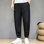 Buddha Stones Summer Casual Minimalist Drawstring Solid Capri Pants Men's Tapered Pants With Pocket