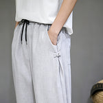 Buddha Stones Summer Casual Minimalist Drawstring Solid Capri Pants Men's Tapered Pants With Pocket