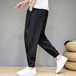 Buddha Stones Summer Casual Minimalist Drawstring Solid Capri Pants Men's Tapered Pants With Pocket