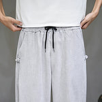 Buddha Stones Summer Casual Minimalist Drawstring Solid Capri Pants Men's Tapered Pants With Pocket