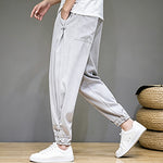 Buddha Stones Summer Casual Minimalist Drawstring Solid Capri Pants Men's Tapered Pants With Pocket