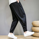 Buddha Stones Summer Casual Minimalist Drawstring Solid Capri Pants Men's Tapered Pants With Pocket