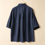 Buddha Stones Summer Elegant Vintage Button-up Solid Front Pleated Ruffle Women's Short Sleeve Shirts