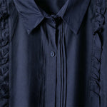 Buddha Stones Summer Elegant Vintage Button-up Solid Front Pleated Ruffle Women's Short Sleeve Shirts