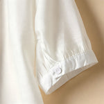 Buddha Stones Summer Elegant Vintage Button-up Solid Front Pleated Ruffle Women's Short Sleeve Shirts