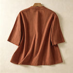Buddha Stones Summer Tang Style Vintage Mandarin Collar Frog Button Solid Women's Short Sleeve Shirts With Pockets