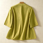 Buddha Stones Summer Tang Style Vintage Mandarin Collar Frog Button Solid Women's Short Sleeve Shirts With Pockets