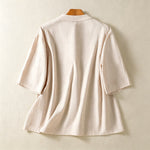 Buddha Stones Summer Tang Style Vintage Mandarin Collar Frog Button Solid Women's Short Sleeve Shirts With Pockets