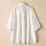 Buddha Stones Summer Elegant Vintage Button-up Solid Front Pleated Ruffle Women's Short Sleeve Shirts