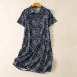 Buddha Stones Summer Casual Vintage Button-Up Geometric Women's Short Sleeve Knee Length Dress With Pockets