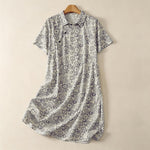Buddha Stones Summer Casual Vintage Button-Up Geometric Women's Short Sleeve Knee Length Dress With Pockets