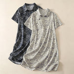 Buddha Stones Summer Casual Vintage Button-Up Geometric Women's Short Sleeve Knee Length Dress With Pockets