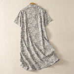 Buddha Stones Summer Casual Vintage Button-Up Geometric Women's Short Sleeve Knee Length Dress With Pockets