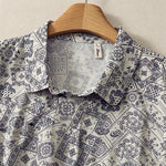 Buddha Stones Summer Casual Vintage Button-Up Geometric Women's Short Sleeve Knee Length Dress With Pockets