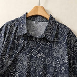 Buddha Stones Summer Casual Vintage Button-Up Geometric Women's Short Sleeve Knee Length Dress With Pockets