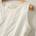 Buddha Stones Summer Elegant Pleated Solid Tank Top Vertical Seam Women's Sleeveless T-shirts