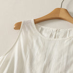 Buddha Stones Summer Elegant Pleated Solid Tank Top Vertical Seam Women's Sleeveless T-shirts