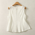 Buddha Stones Summer Elegant Pleated Solid Tank Top Vertical Seam Women's Sleeveless T-shirts