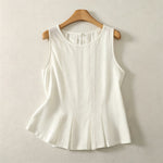 Buddha Stones Summer Elegant Pleated Solid Tank Top Vertical Seam Women's Sleeveless T-shirts