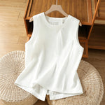 Buddha Stones Summer Casual Minimalist Solid Tank Top Irregular Back Design Women's Sleeveless Shirts