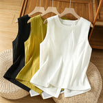 Buddha Stones Summer Casual Minimalist Solid Tank Top Irregular Back Design Women's Sleeveless Shirts