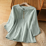 Buddha Stones Summer Boho Tang Style Embroidery Drawstring Solid Women's Short Sleeve Shirts