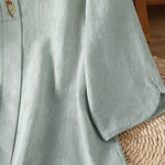Buddha Stones Summer Boho Tang Style Embroidery Drawstring Solid Women's Short Sleeve Shirts