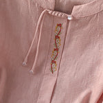 Buddha Stones Summer Boho Tang Style Embroidery Drawstring Solid Women's Short Sleeve Shirts