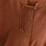 Buddha Stones Summer Boho Tang Style Embroidery Drawstring Solid Women's Short Sleeve Shirts