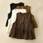 Buddha Stones Summer Casual Vintage Button-Up Drawstring Solid Tank Top Women's Sleeveless Shirts