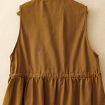 Buddha Stones Summer Casual Vintage Button-Up Drawstring Solid Tank Top Women's Sleeveless Shirts