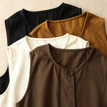 Buddha Stones Summer Casual Vintage Button-Up Drawstring Solid Tank Top Women's Sleeveless Shirts