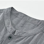 Buddha Stones Summer Vintage Mandarin Collar Button Up Solid Men's Short Sleeve Shirts With Pockets