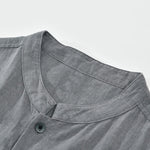Buddha Stones Summer Vintage Mandarin Collar Button Up Solid Men's Short Sleeve Shirts With Pockets