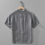 Buddha Stones Summer Vintage Mandarin Collar Button Up Solid Men's Short Sleeve Shirts With Pockets