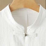 Buddha Stones Summer Tang Style Casual Mandarin Collar Frog Button Solid Men's Elbow-Length Sleeve Shirts With Pockets