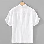 Buddha Stones Summer Casual Minimalist Button-Up Solid Linen Men's Short Sleeve Shirts