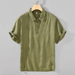 Buddha Stones Summer Casual Minimalist Button-Up Solid Linen Men's Short Sleeve Shirts
