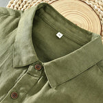 Buddha Stones Summer Casual Minimalist Button-Up Solid Linen Men's Short Sleeve Shirts