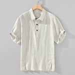Buddha Stones Summer Casual Minimalist Button-Up Solid Linen Men's Short Sleeve Shirts