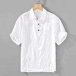 Buddha Stones Summer Casual Minimalist Button-Up Solid Linen Men's Short Sleeve Shirts