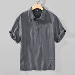 Buddha Stones Summer Casual Minimalist Button-Up Solid Linen Men's Short Sleeve Shirts