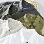 Buddha Stones Summer Casual Minimalist Button-Up Solid Linen Men's Short Sleeve Shirts