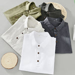 Buddha Stones Summer Casual Minimalist Button-Up Solid Linen Men's Short Sleeve Shirts