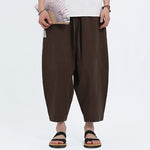 Buddha Stones Summer Casual Drawstring Solid Cotton Linen Capri Pants Men's Harem Pants With Pockets