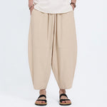 Buddha Stones Summer Casual Drawstring Solid Cotton Linen Capri Pants Men's Harem Pants With Pockets