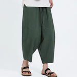 Buddha Stones Summer Casual Drawstring Solid Cotton Linen Capri Pants Men's Harem Pants With Pockets