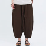 Buddha Stones Summer Casual Drawstring Solid Cotton Linen Capri Pants Men's Harem Pants With Pockets