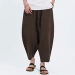 Buddha Stones Summer Casual Drawstring Solid Cotton Linen Capri Pants Men's Harem Pants With Pockets